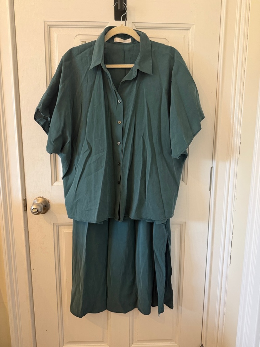 Teal Two-Piece Button Front Top and Skirt Set